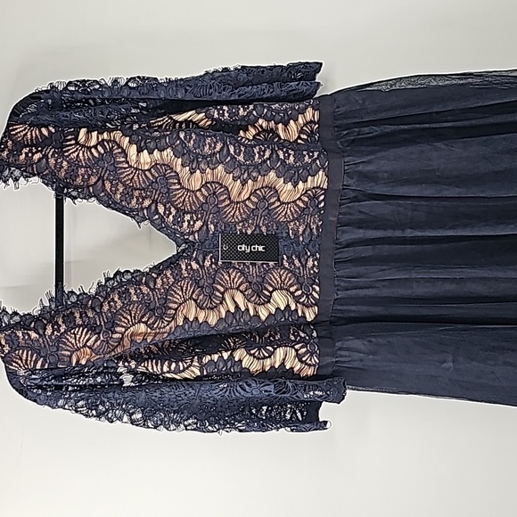 City Chic Navy Blue Elbow Length Sleeve Long Formal Evening Gown Sz:22 - Picture 15 of 16